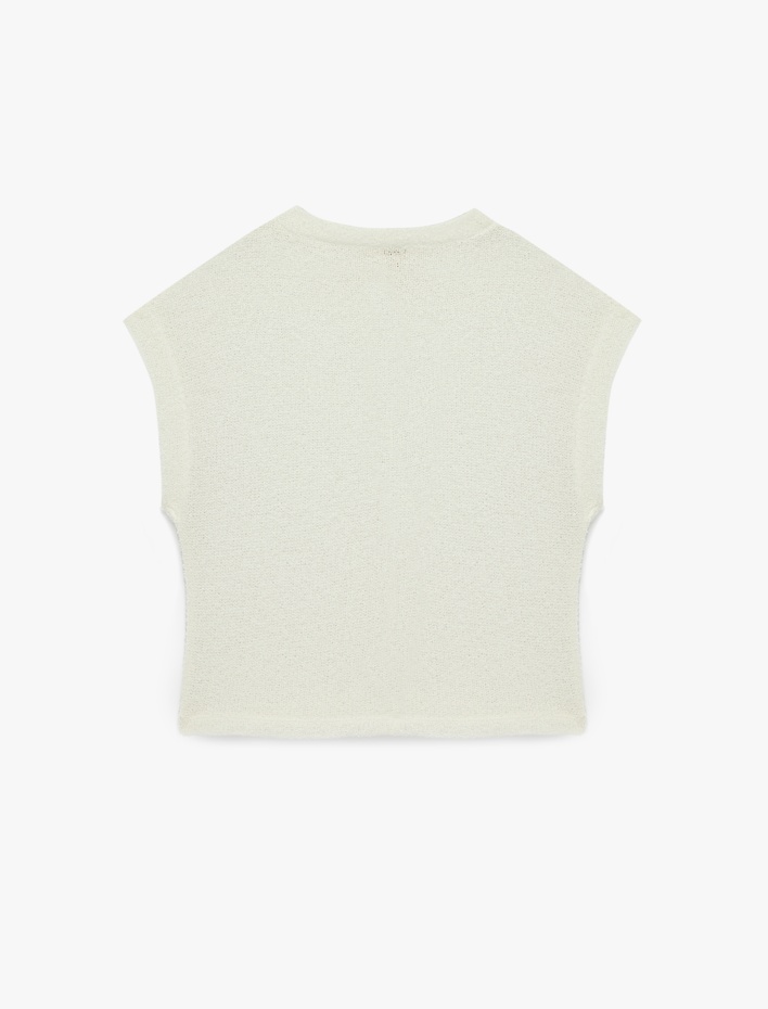  Pamuklu Yarı Transparan Hafif Dik Yaka Kolsuz Bluz