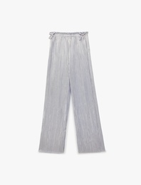 Pileli Beli Lastikli Parlak Geniş Paça Pantolon