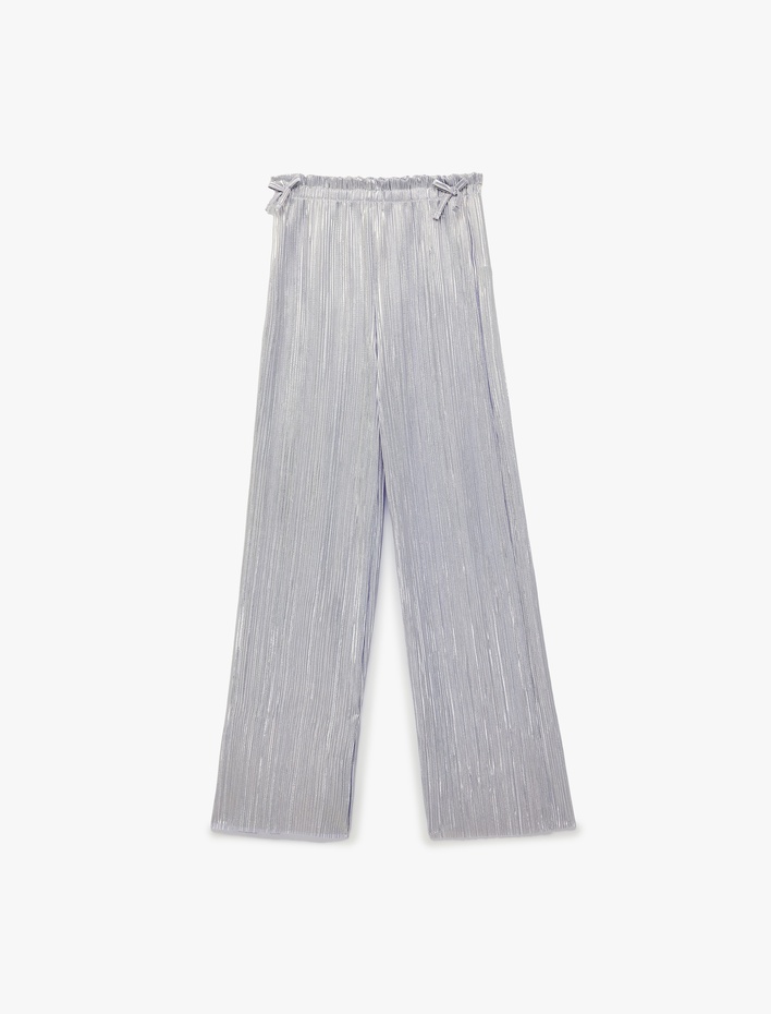 Kız Çocuk Pileli Beli Lastikli Parlak Geniş Paça Pantolon