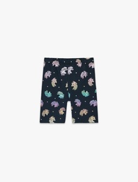 Pamuklu Beli Lastikli Unicorn Baskılı Kısa Tayt