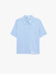 Regular Fit Klasik Yaka Düğmeli Viskon Kısa Kollu Gömlek