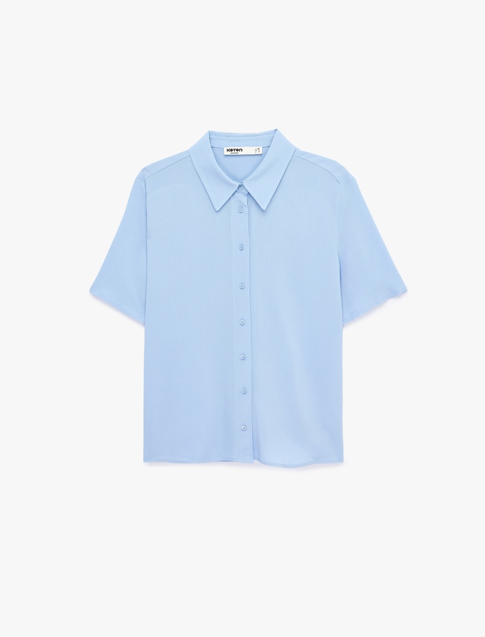  Regular Fit Klasik Yaka Düğmeli Viskon Kısa Kollu Gömlek