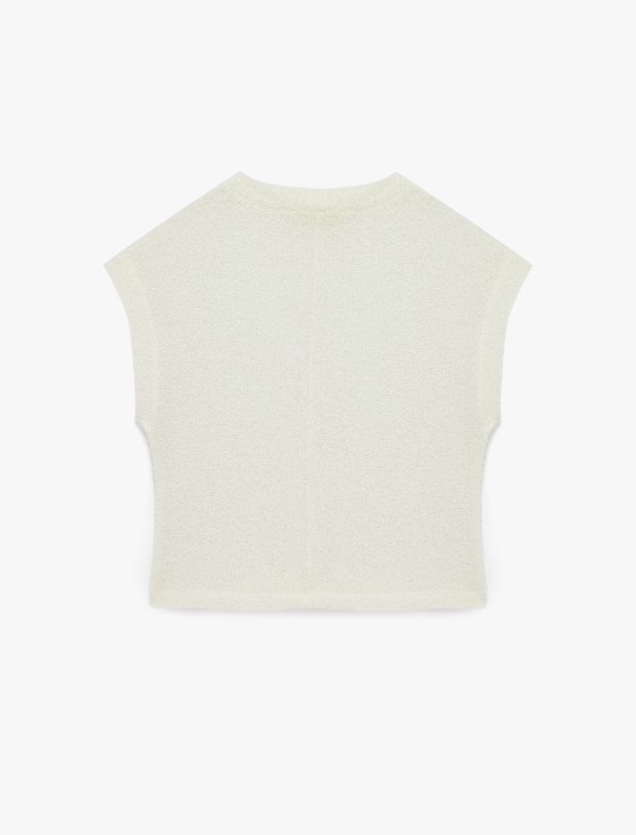  Pamuklu Yarı Transparan Hafif Dik Yaka Kolsuz Bluz