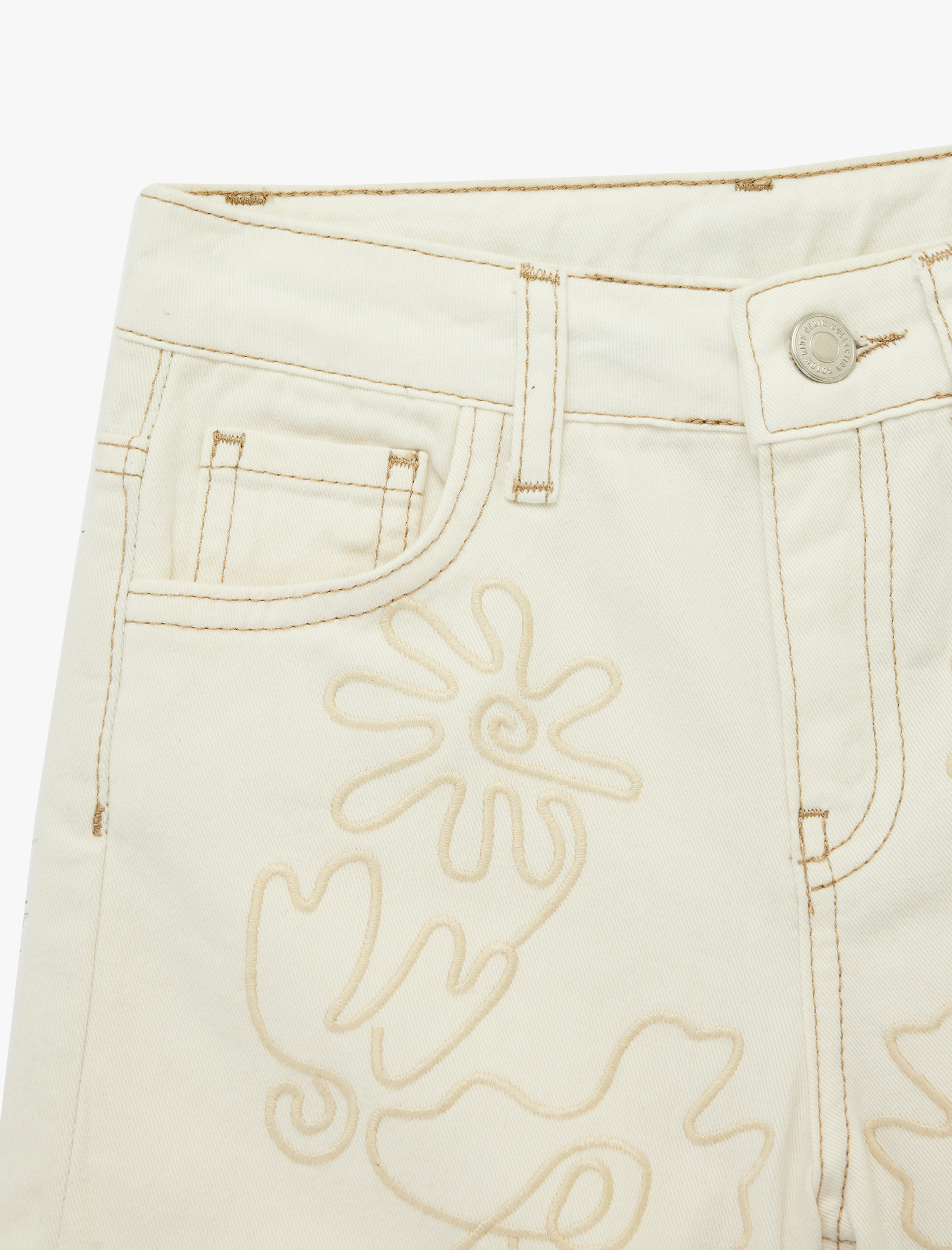  Kız Çocuk Pamuklu Cepli Nakış Detaylı Denim Şort