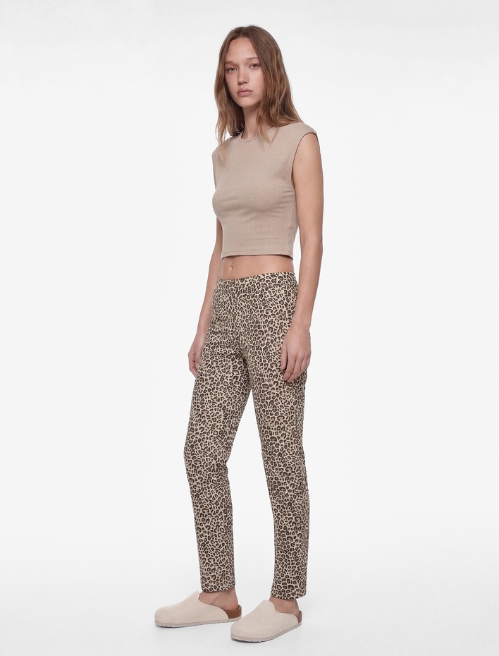  Rahat Kalıp Cepli Leopar Desenli Pijama Altı