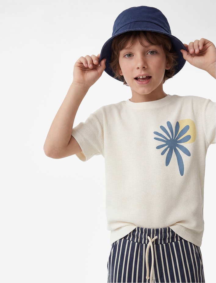 Erkek Çocuk Pamuklu Kısa Kollu Bisiklet Yaka Baskılı Pamuklu Tişört