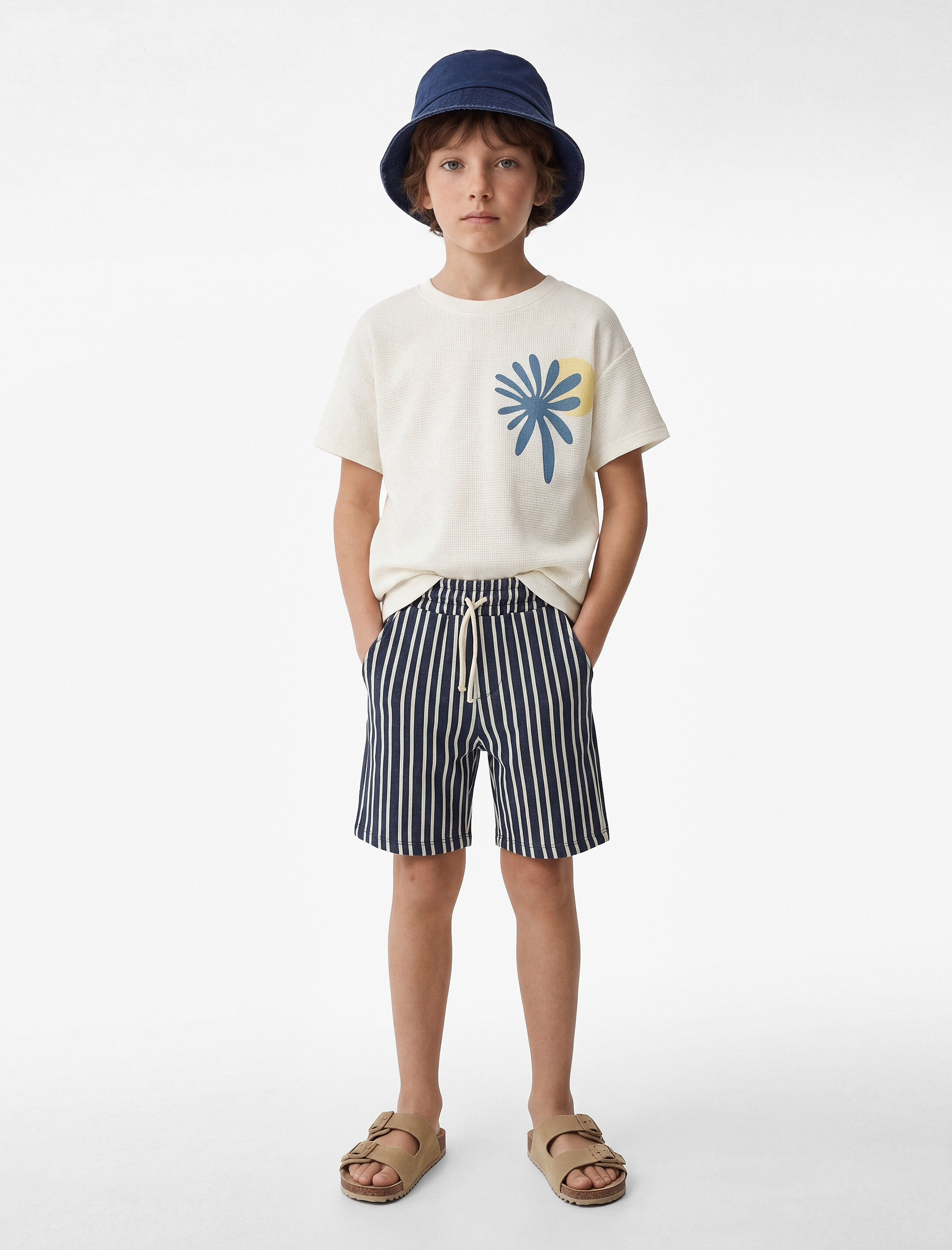 Pamuklu Kısa Kollu Bisiklet Yaka Baskılı Pamuklu Tişört - Görsel 2