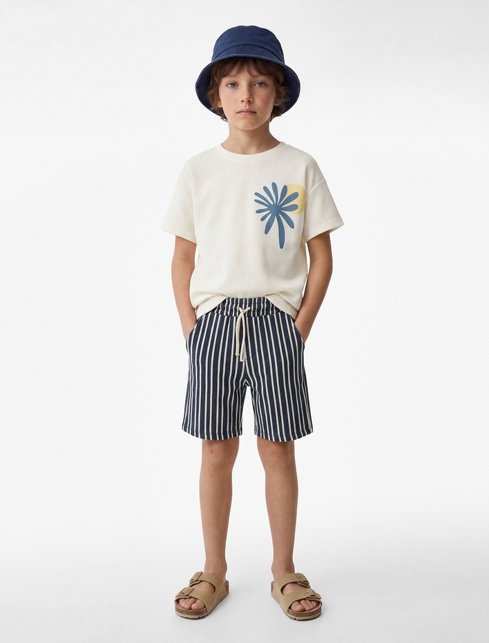 Erkek Çocuk Pamuklu Kısa Kollu Bisiklet Yaka Baskılı Pamuklu Tişört