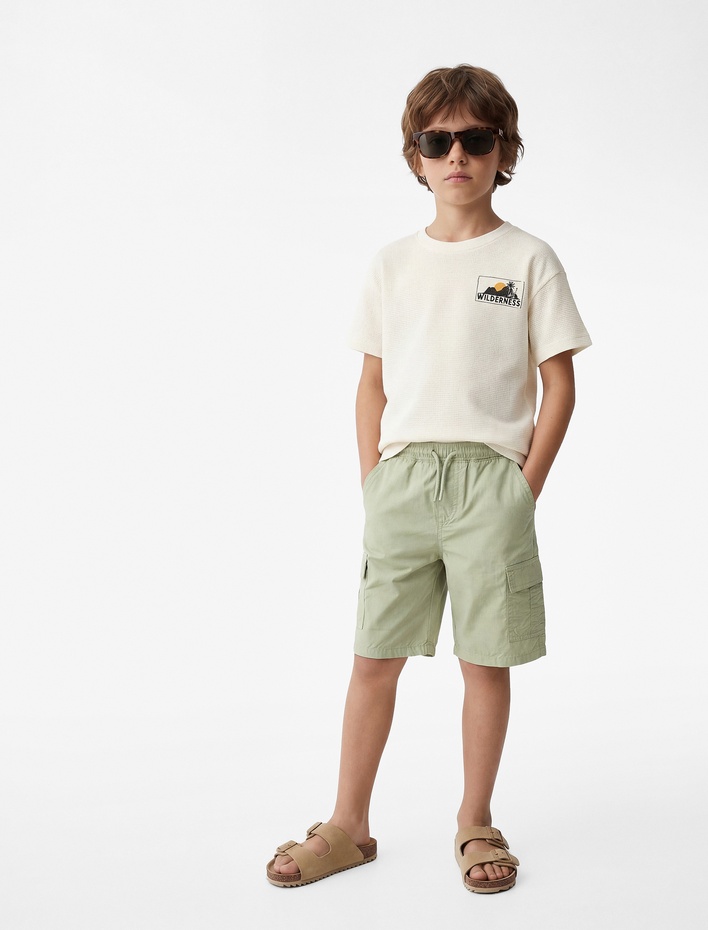 Erkek Çocuk Pamuklu Kısa Kollu Bisiklet Yaka Baskılı Tişört