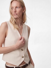 Düğmeli Cep Detaylı Kolsuz V Yaka Yelek