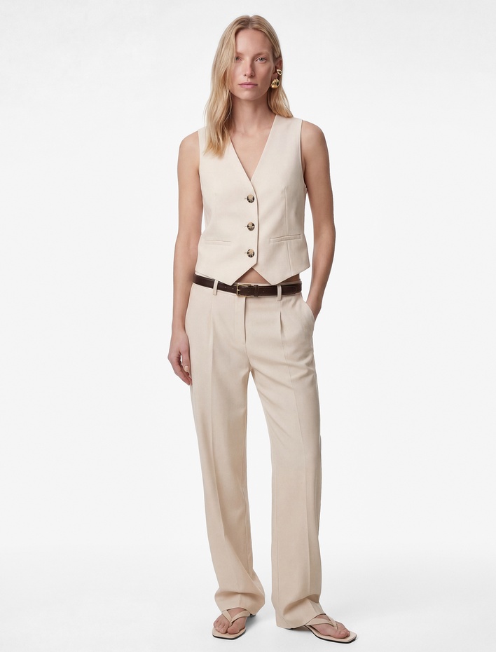  Düğmeli Cep Detaylı Kolsuz V Yaka Yelek