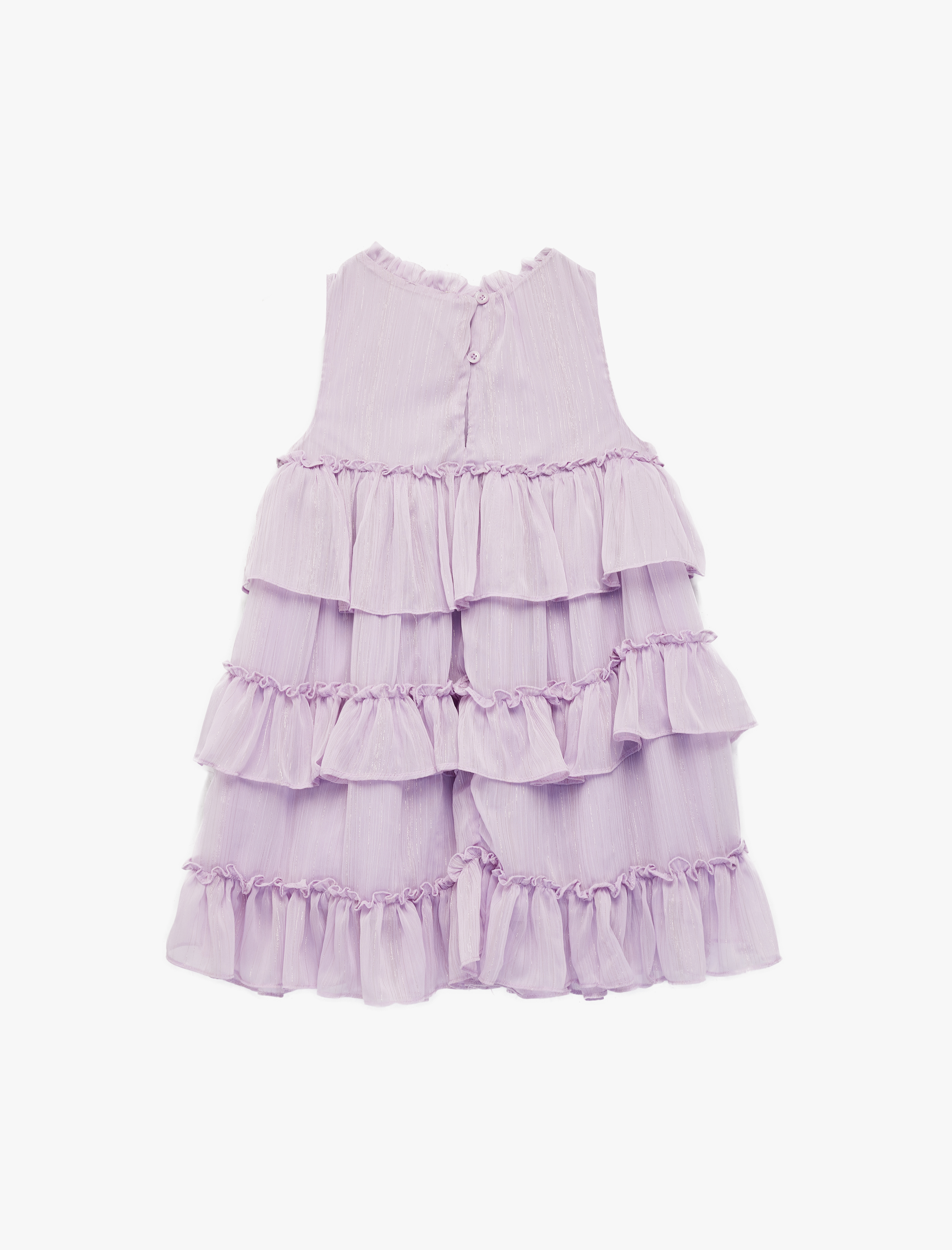  Kız Çocuk Kolsuz Bisiklet Yaka Fırfırlı Kat Detaylı Pileli Şifon Elbise