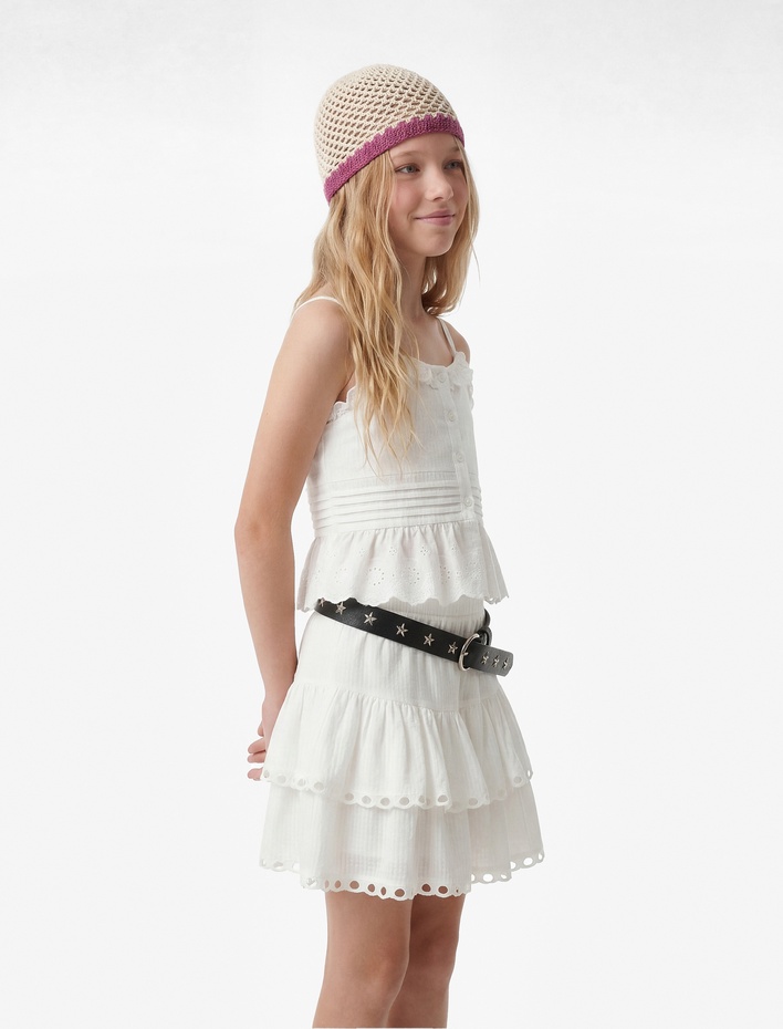 Kız Çocuk Dantel Detaylı Rahat Kesim Beli Lastikli Mini Etek