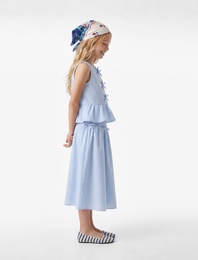 Pamuklu A Kesim Gipeli Fiyonklu Yüksek Bel Midi Etek