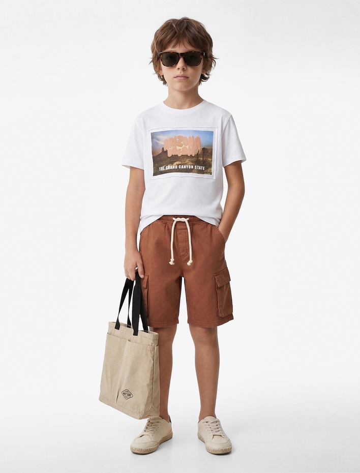 Erkek Çocuk Pamuklu Bisiklet Yaka Kısa Kollu Baskılı Tişört