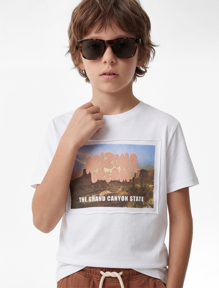 Erkek Çocuk Pamuklu Bisiklet Yaka Kısa Kollu Baskılı Tişört