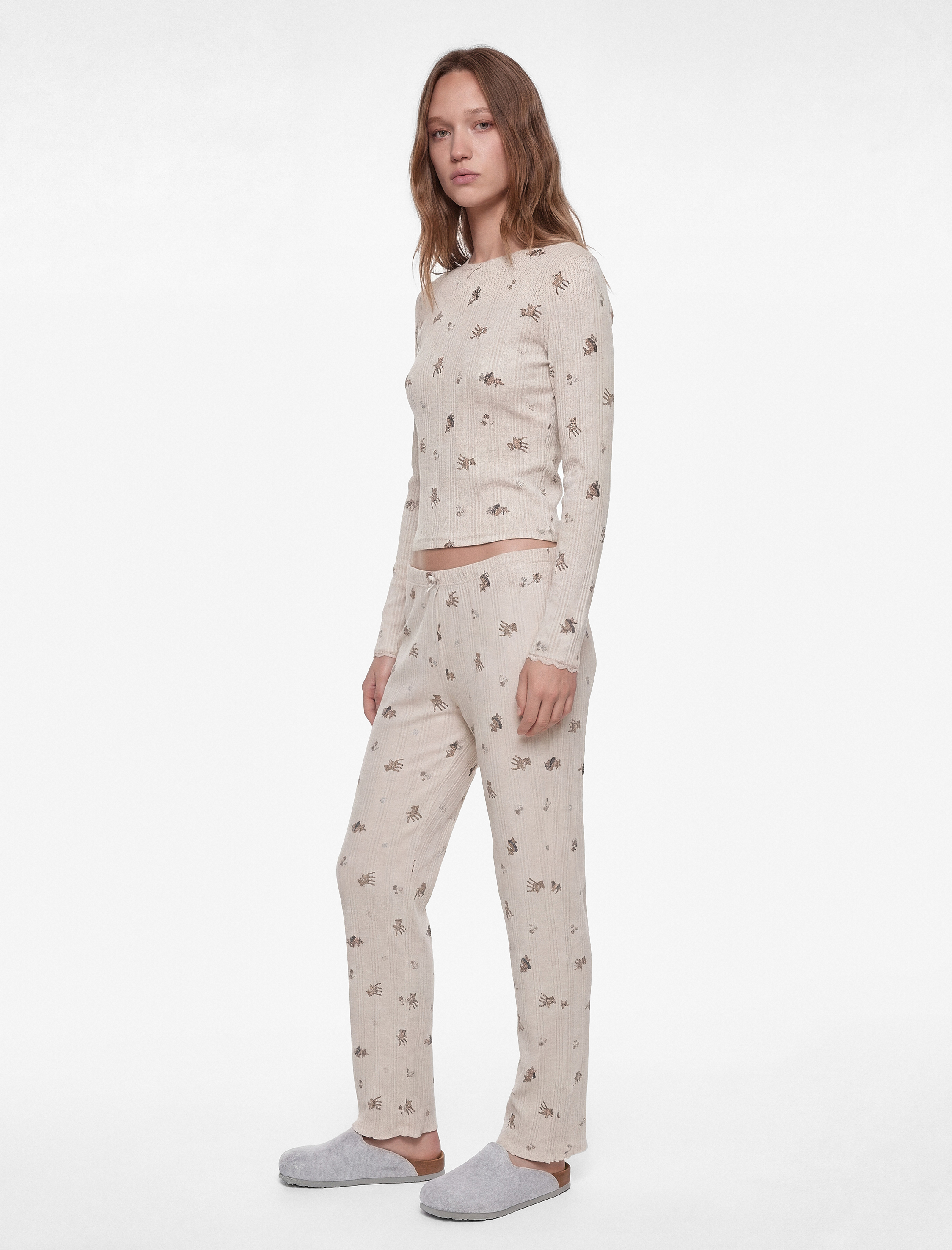   Desenli Beli Lastikli Slim Fit Pijama Altı