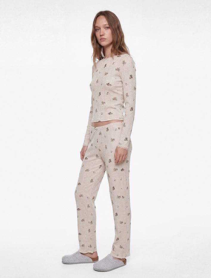  Desenli Beli Lastikli Slim Fit Pijama Altı