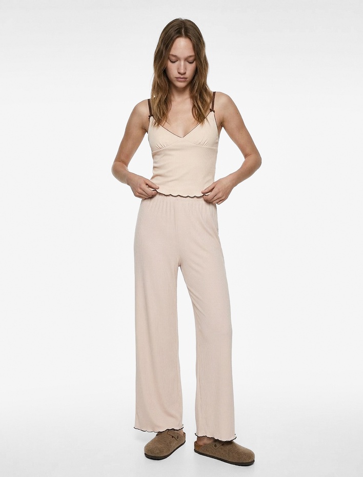  Rahat Kesim Ribanalı Yüksek Bel Pamuklu Pijama Altı