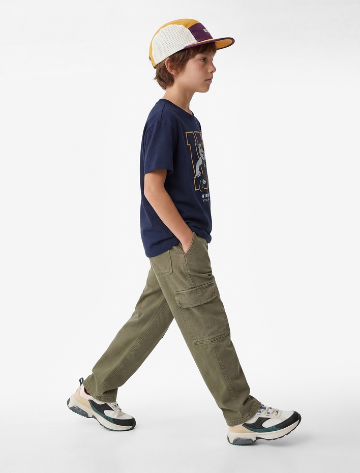 Erkek Çocuk Baskılı Kısa Kollu Bisiklet Yaka Pamuklu Oversize Tişört