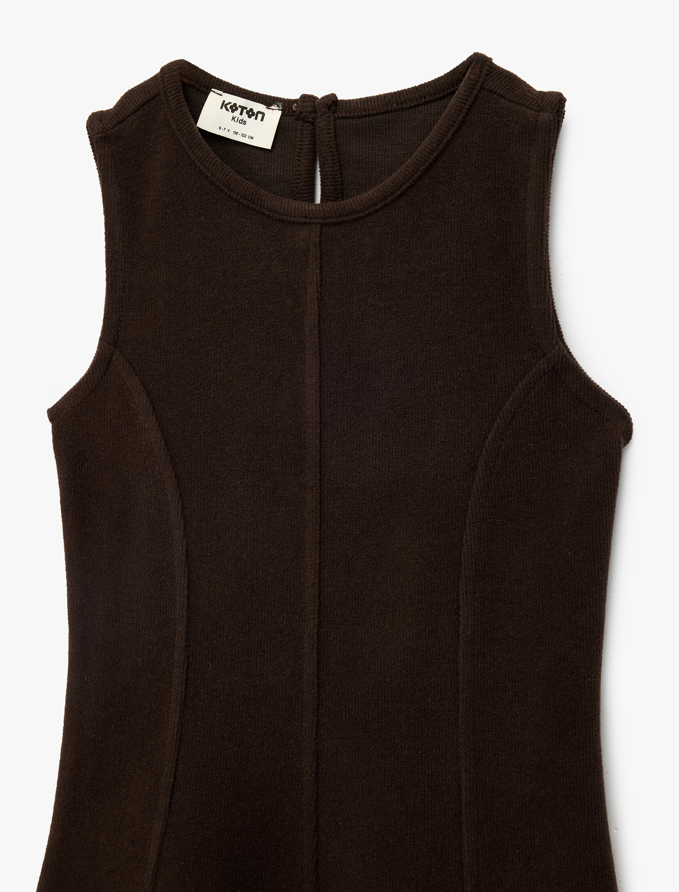 Bisiklet Yaka Kolsuz Dikiş Detaylı Pileli Elbise - Görsel 5