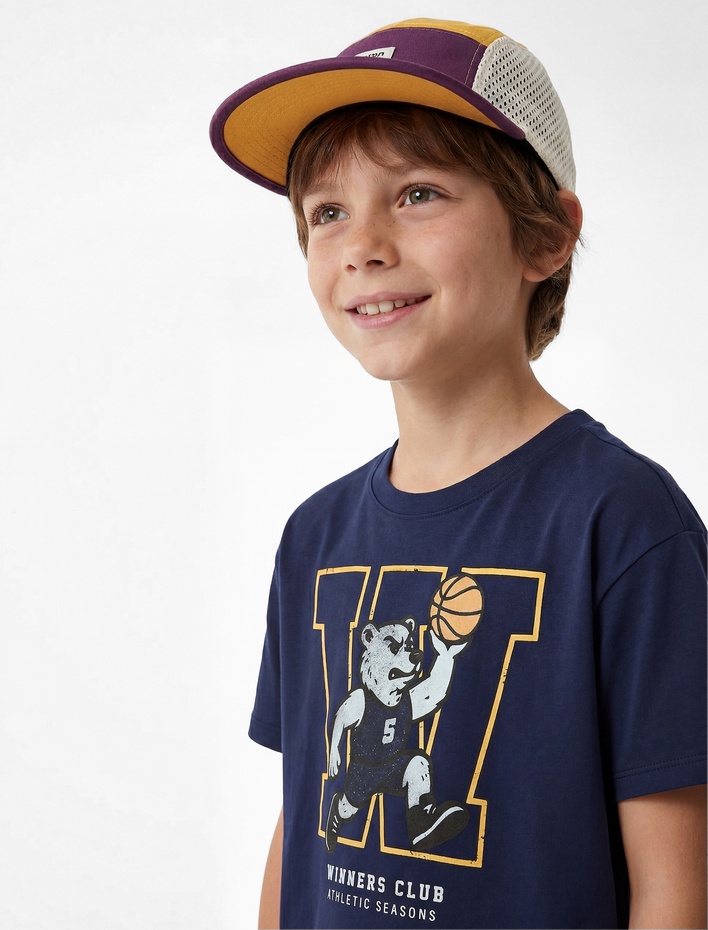 Erkek Çocuk Baskılı Kısa Kollu Bisiklet Yaka Pamuklu Oversize Tişört