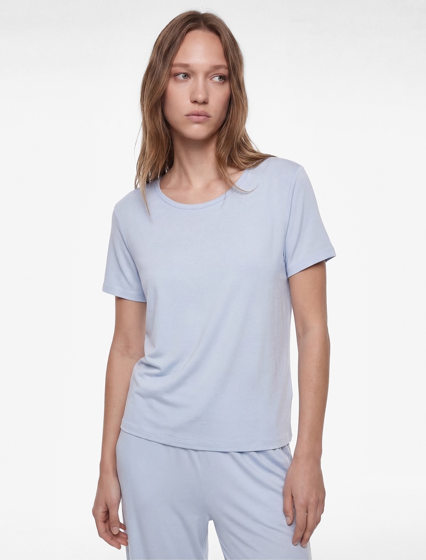 Koton Kadın Kısa Kollu Bisiklet Yaka Viskon Basic Pijama üstü