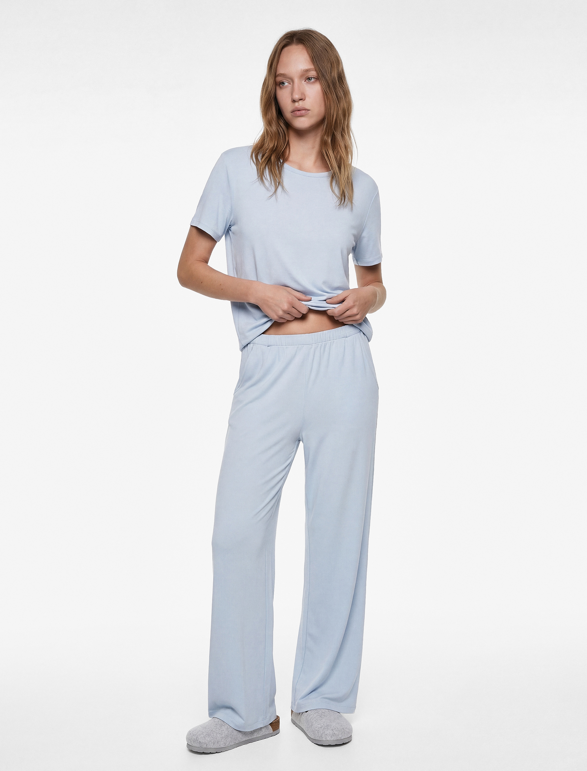   Kısa Kollu Bisiklet Yaka Viskon Basic Pijama üstü