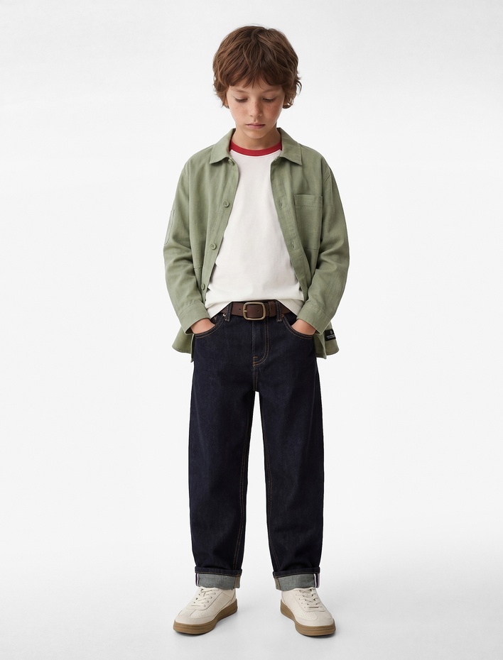 Erkek Çocuk Pamuklu Katlamalı Paçalı Denim Pantolon