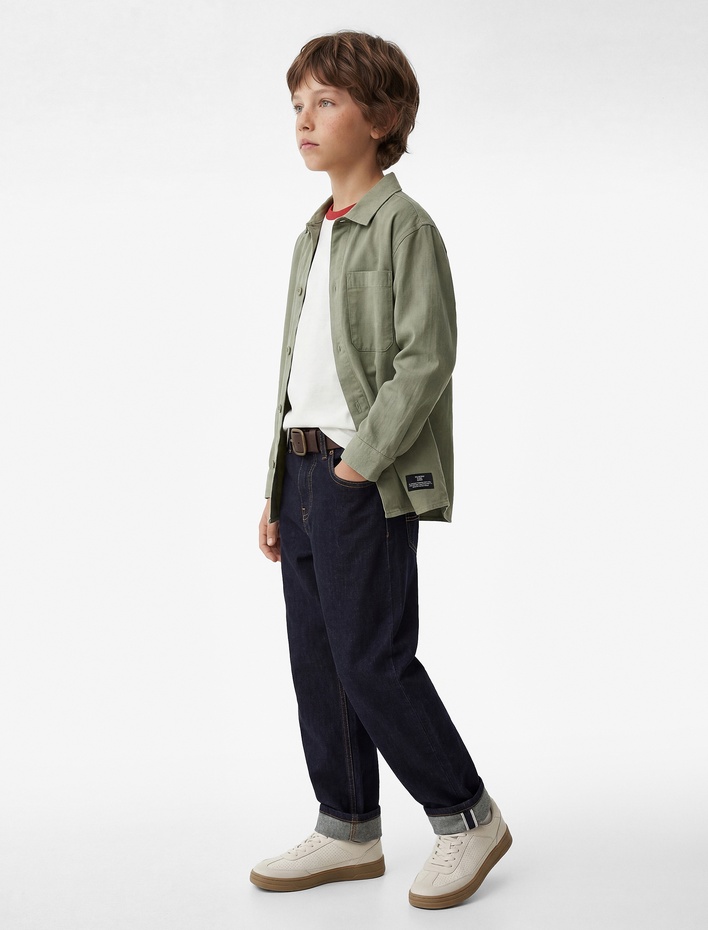 Erkek Çocuk Pamuklu Katlamalı Paçalı Denim Pantolon