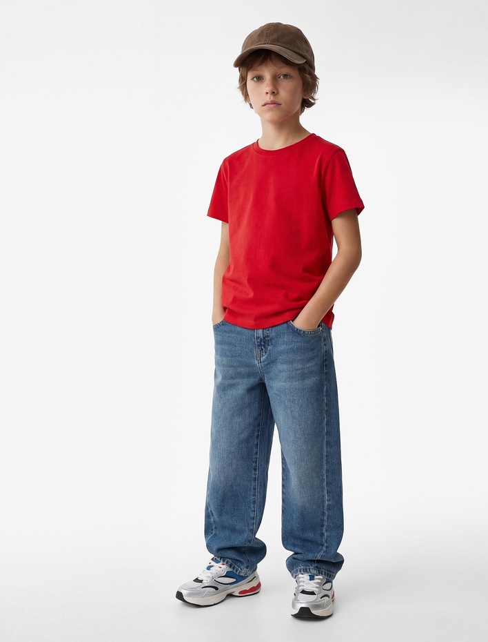 Erkek Çocuk Kısa Kollu Bisiklet Yaka Pamuklu Basic Tişört