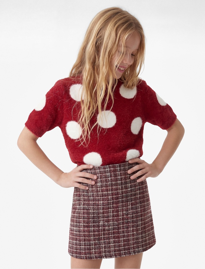 Kız Çocuk A Kesim Ekoseli Tüvit Etek