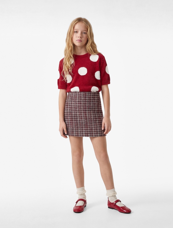 Kız Çocuk A Kesim Ekoseli Tüvit Etek