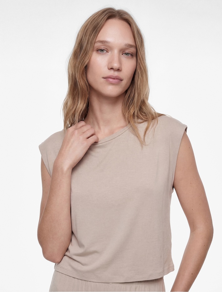  Rahat Kesim Bisiklet Yaka Kısa Kollu Modal Pijama Üstü