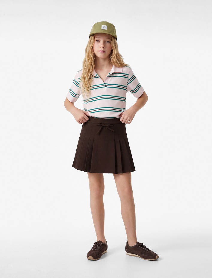 Kız Çocuk Fiyonk Detaylı Astarlı Pileli Etek