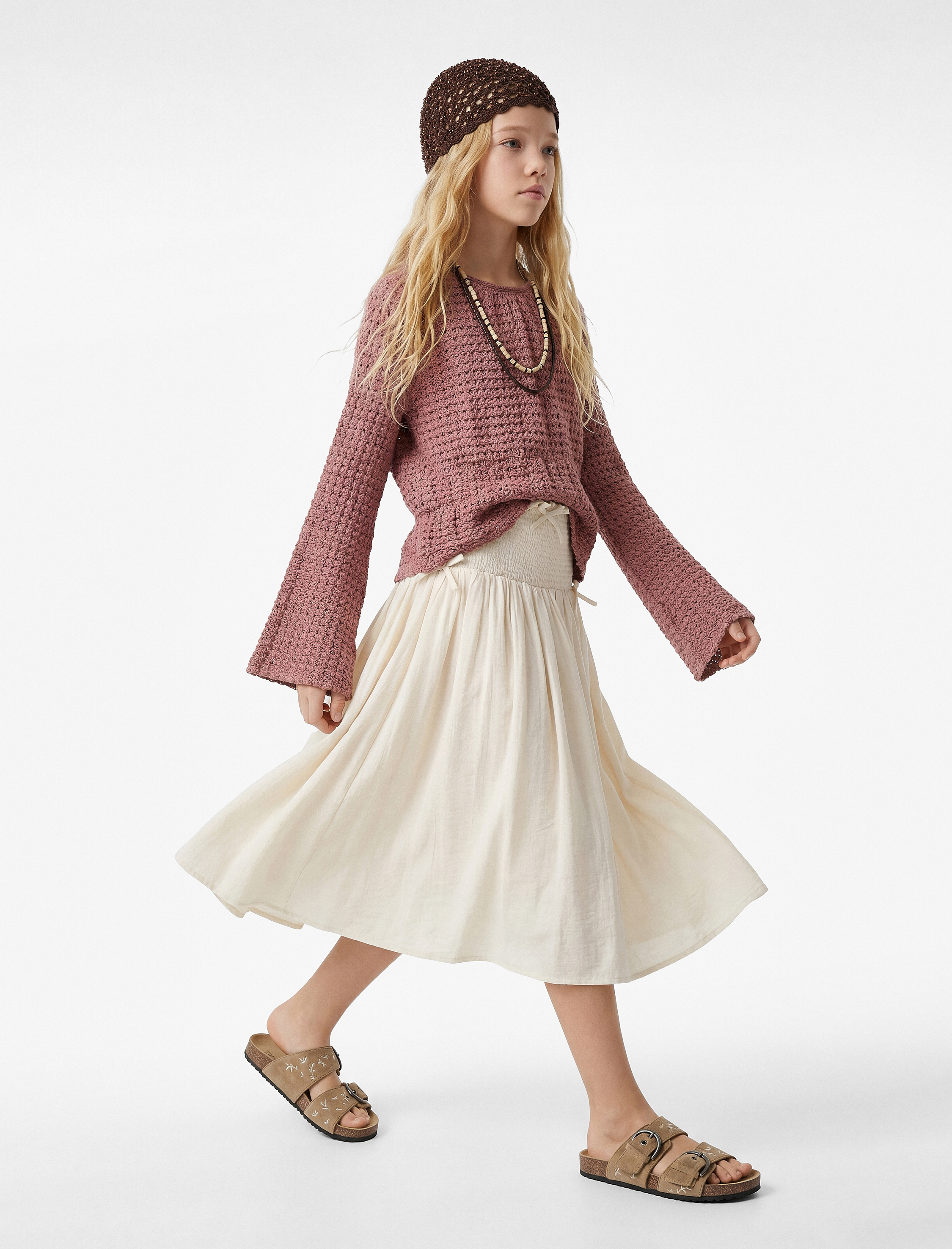  Kız Çocuk Viskon Bol Kalıp Fiyonk Detaylı Gipeli A Kesim Etek