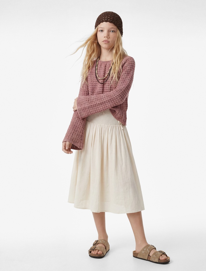 Kız Çocuk Viskon Bol Kalıp Fiyonk Detaylı Gipeli A Kesim Etek