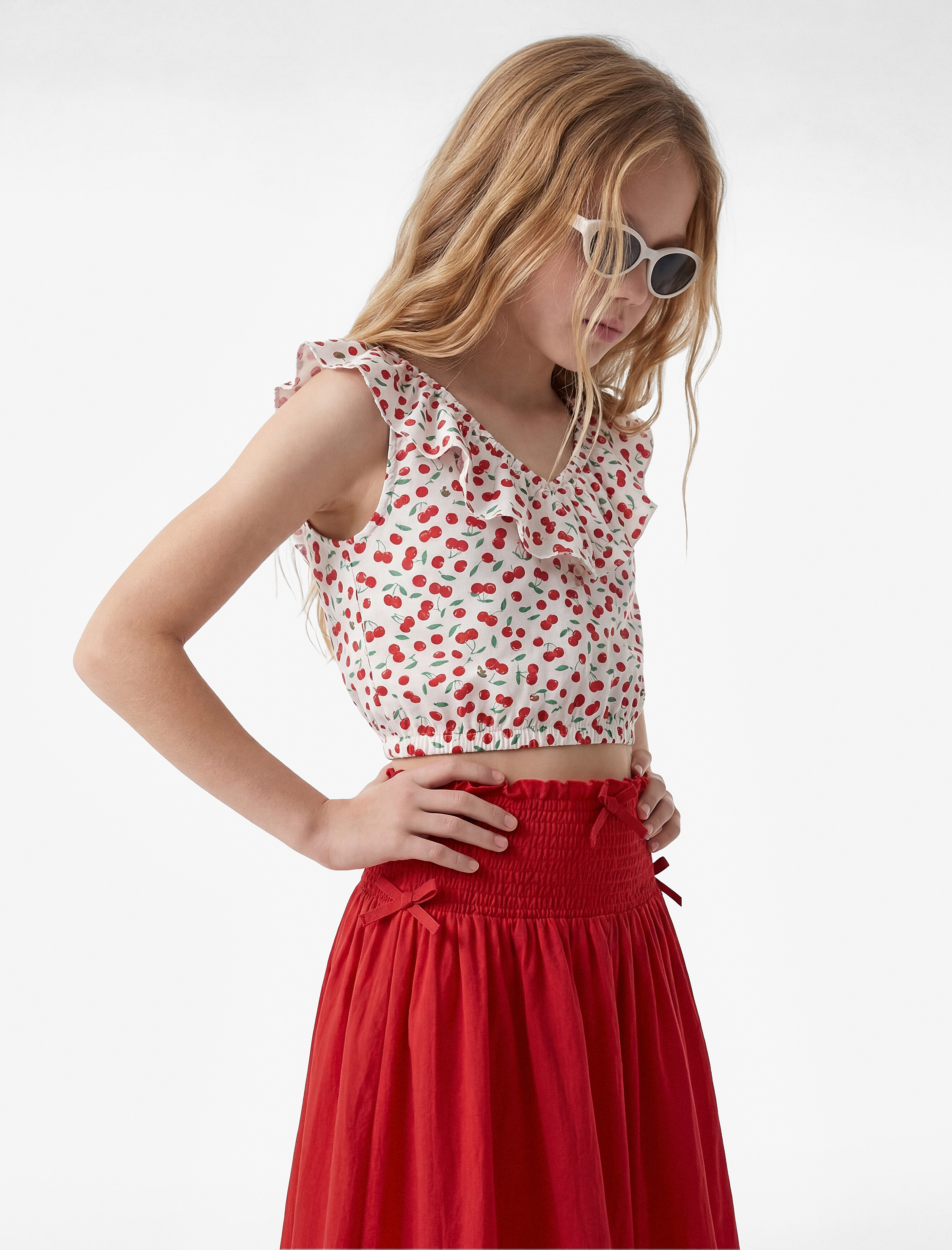  Kız Çocuk Viskon Bol Kalıp Fiyonk Detaylı Gipeli A Kesim Etek