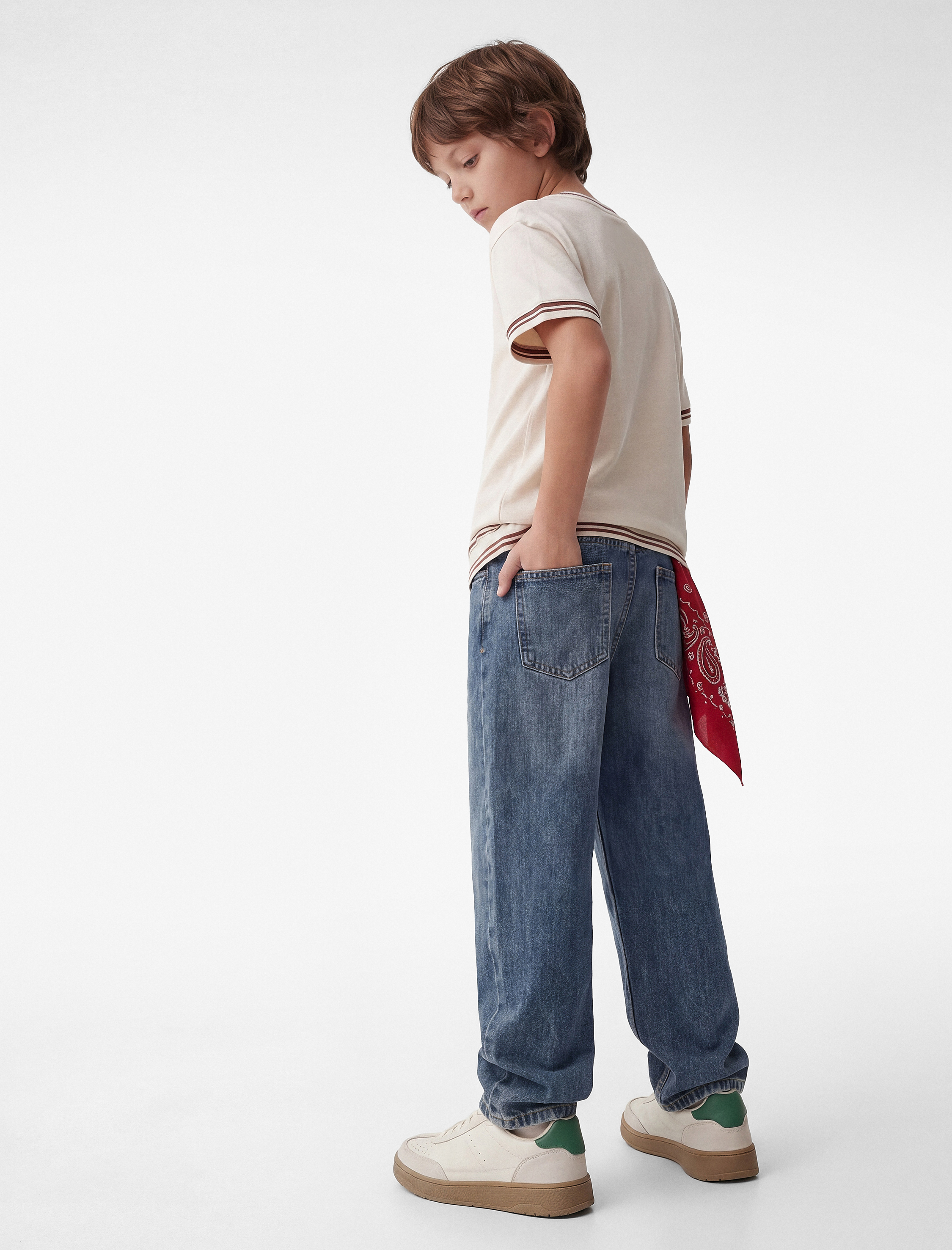  Erkek Çocuk Pamuklu Loose Fit Düğmeli Denim Pantolon