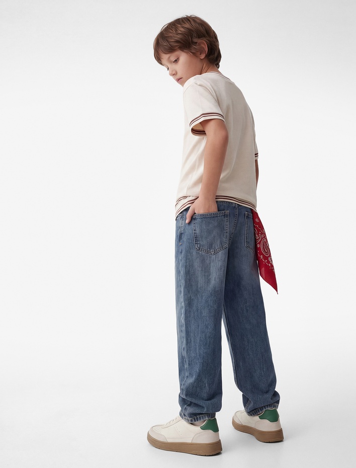 Erkek Çocuk Pamuklu Loose Fit Düğmeli Denim Pantolon