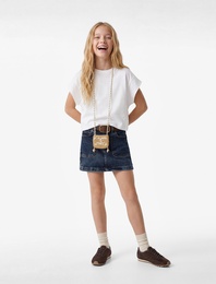 Pamuklu Cepli A Kesim Bol Kalıp Denim Etek