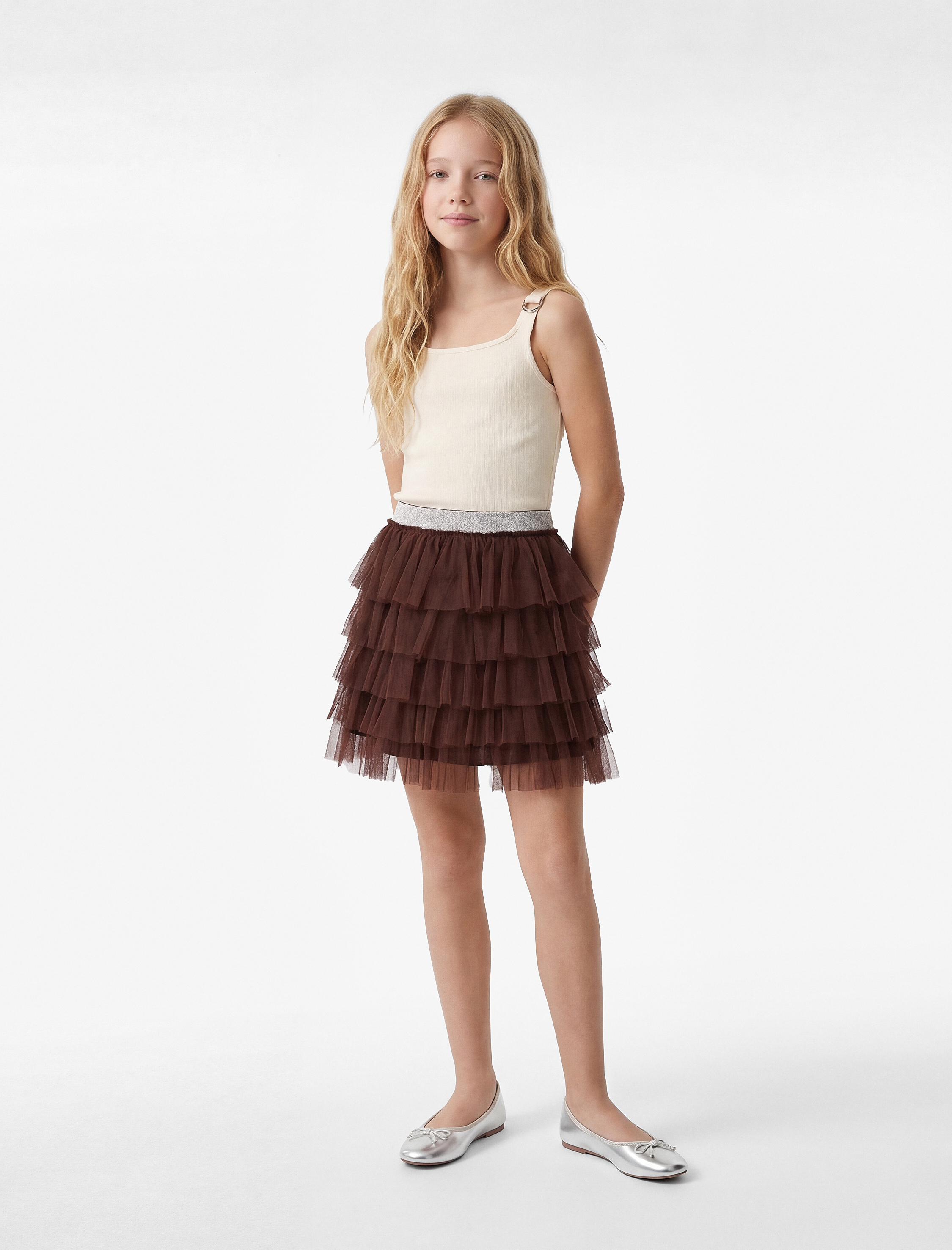 Tül Detaylı Fırfırlı Beli Lastikli Mini Tütü Etek