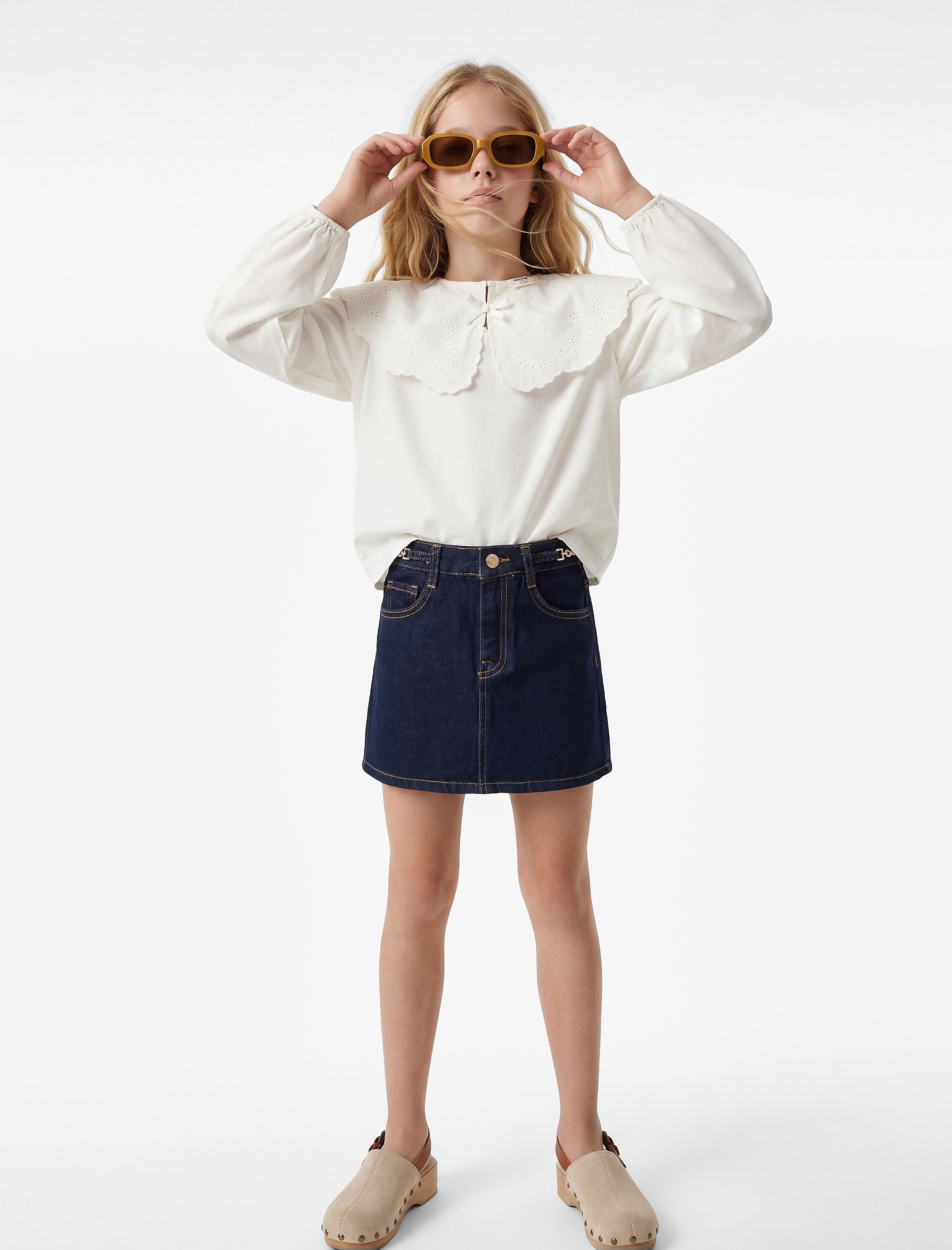 Pamuklu A Kesim Cepli Yırtmaç Detaylı Denim Etek