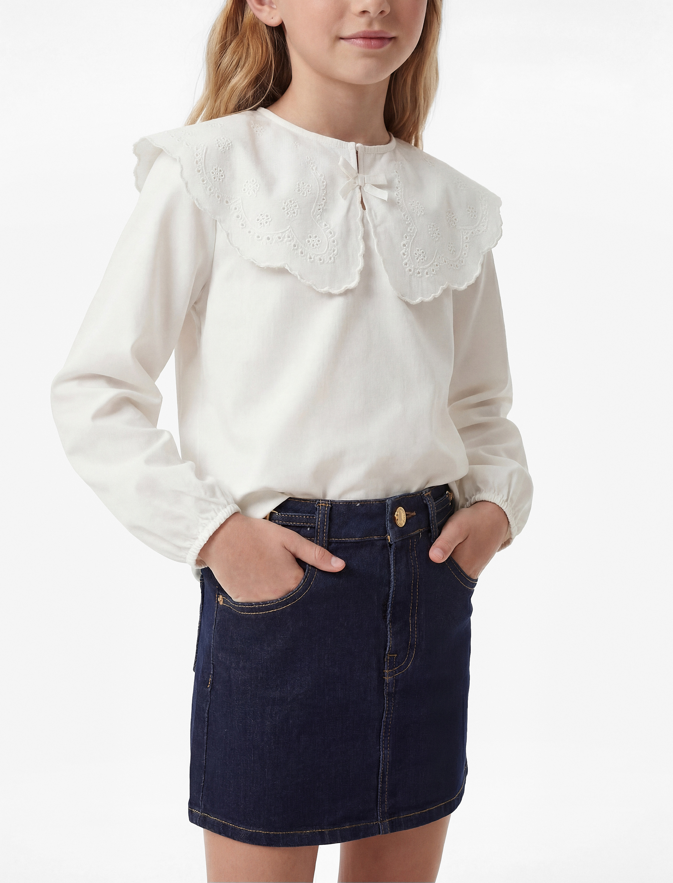 Pamuklu A Kesim Cepli Yırtmaç Detaylı Denim Etek - Görsel 3