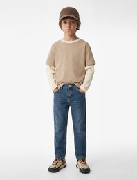 Pamuklu Düğmeli Straight Fit Denim Pantolon