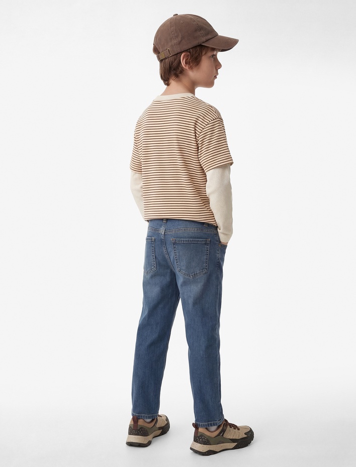 Erkek Çocuk Pamuklu Düğmeli Straight Fit Denim Pantolon