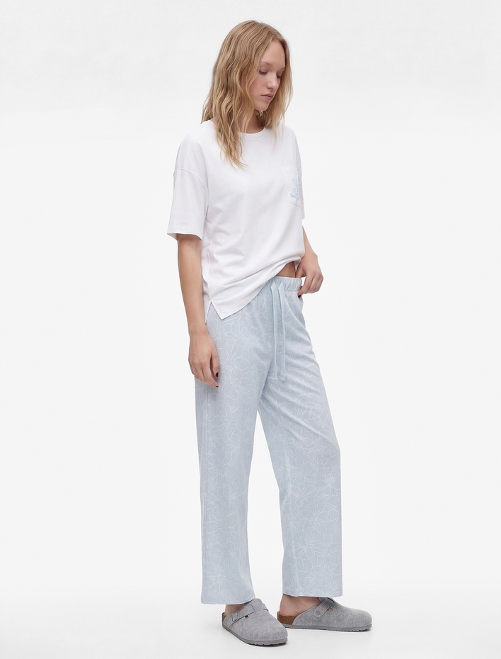  Desenli Kısa Kollu Bol Kesim Viskon Pijama Takımı