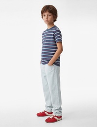 Pamuklu Kısa Kollu Bisiklet Yaka Çizgili Tişört