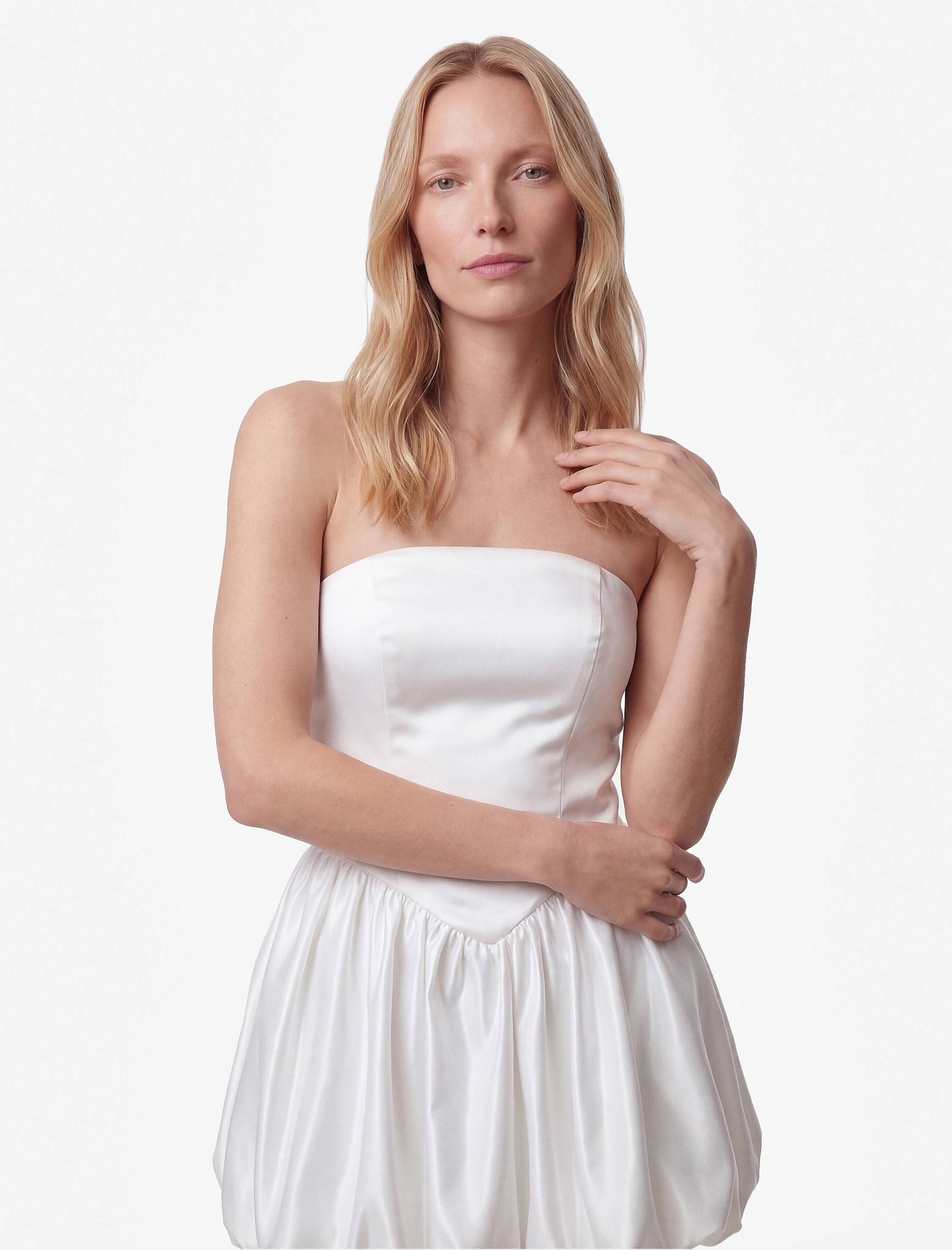   Slim Fit Straplez Kolsuz Mini Saten Balon Nikah Elbisesi