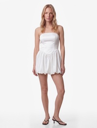 Slim Fit Straplez Kolsuz Mini Saten Balon Nikah Elbisesi